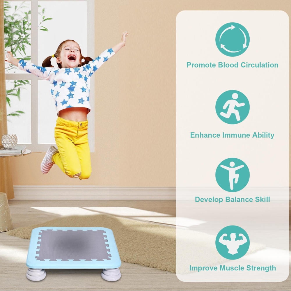 Kids Square Trampoline 25in, Autism Sensory Training Rebounder, Stable Bouncing Bed for Boys Girls 3+ Years(Blue)
