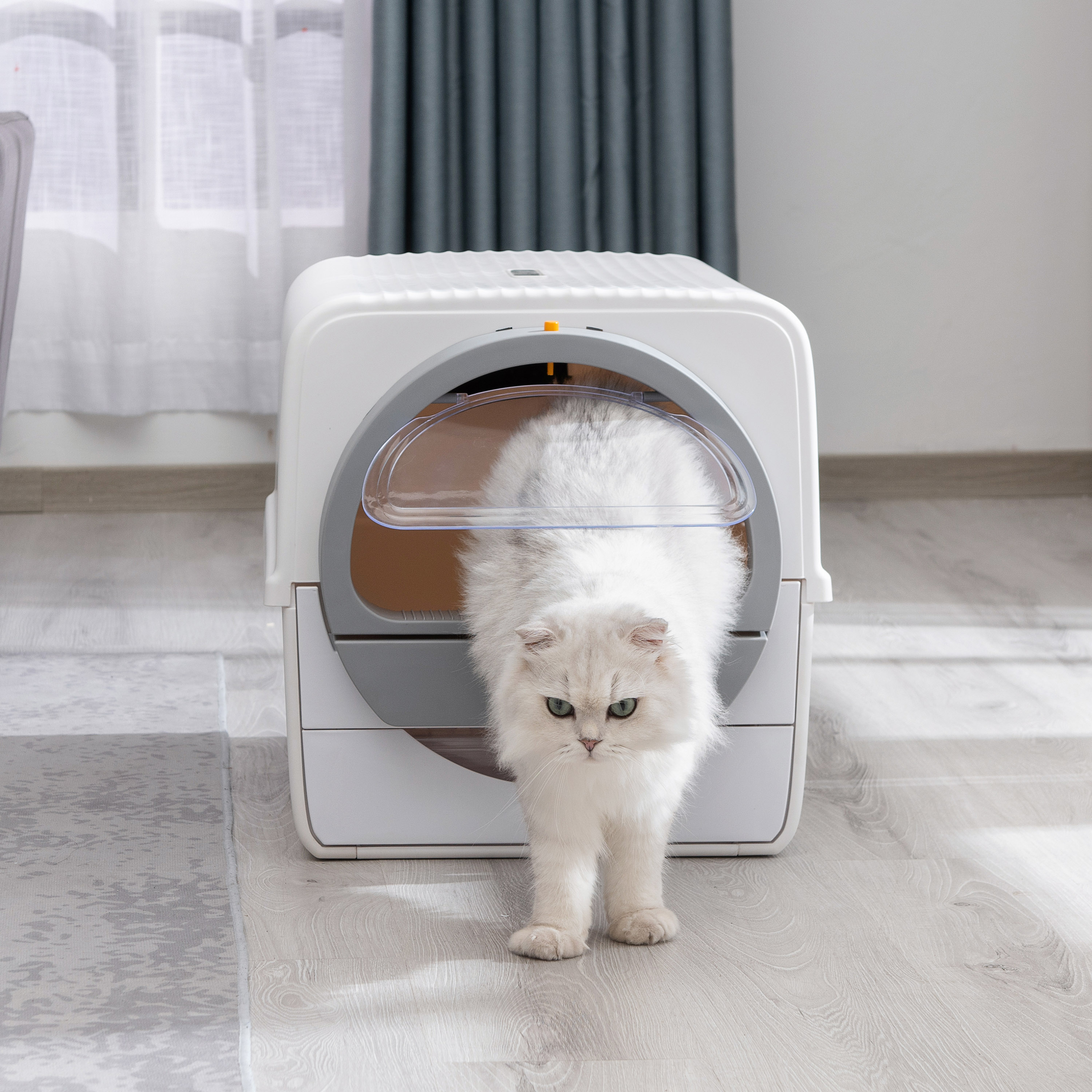 Mechanic SelfCleaning Cat Litter Box Enclosed with Lid, nonelectric Safe for Cats Enclosure