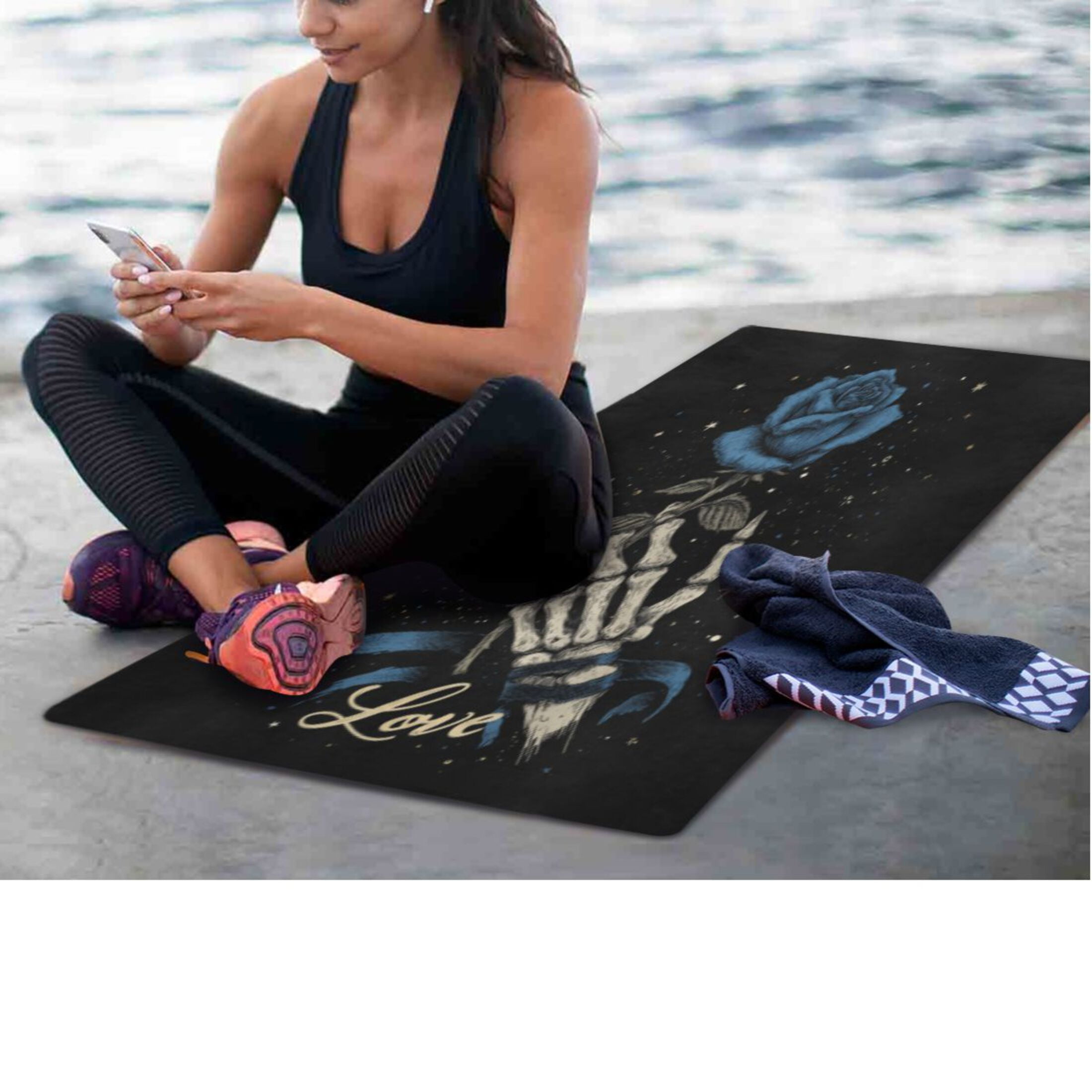 BZSMCE Yoga Mat Women Fitness Mat Gothic Stardust Rose Pattern