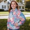 thumbnail image 4 of COEQINE Quarter Zip Sweatshirt for Girls 9-10 Years, Loose Fit Long Sleeve Pullover with Drop Shoulder, Comfortable Fall Clothes for School Workout, Axolotl Pink Flower, 4 of 7