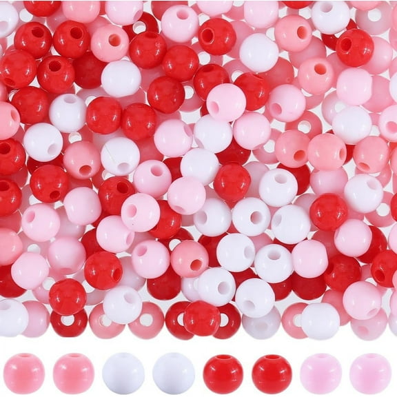1200Pcs 6MM Valentine's Day Beads Pink Round Plastic Beads Red White Love Cute Small Smooth Acrlic Loose Beads for Jewelry Making DIY Craft Necklace Bracelet Earrings Crafting Beginners DIY