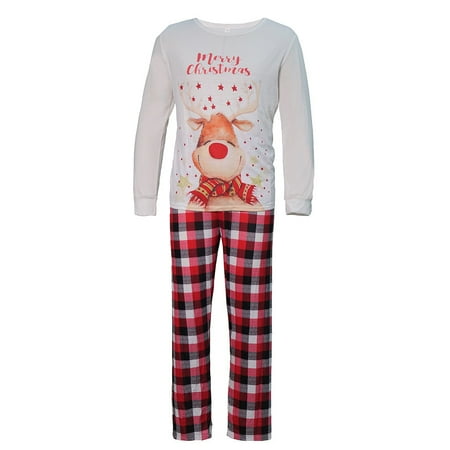 

Uorcsa Soft Comfy Christmas Print Two-piece Pajamas Dad Home Plaid Parent-child clothing White