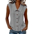 thumbnail image 2 of Women's Sleeveless Eyelet Embroidery Blouse Lapel Collar Button Shirt Dressy Casual Tank Tops Lightweight Breathable Daily Wear Gray M, 2 of 5