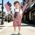 thumbnail image 5 of Tisuna Boys And Girls USA Anniversary 250 Years Overalls Kids American Flag Print Suspender Jumpsuit Pants Loose Fit 4Th Of July Patriotic Romper Red Size 10-11 Years, 5 of 6