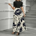 thumbnail image 4 of UoCefik Wedding Guest Dresses For Women Short Sleeve Elegant Floral Long Dress Tie Belted Flowy Ruffle Hem Work Summer a Line Dresses Navy XL, 4 of 4
