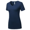 thumbnail image 2 of A2Y Women's Basic Solid Premium Rayon Short Sleeve V-neck T Shirt Tee Tops Midnight M, 2 of 6