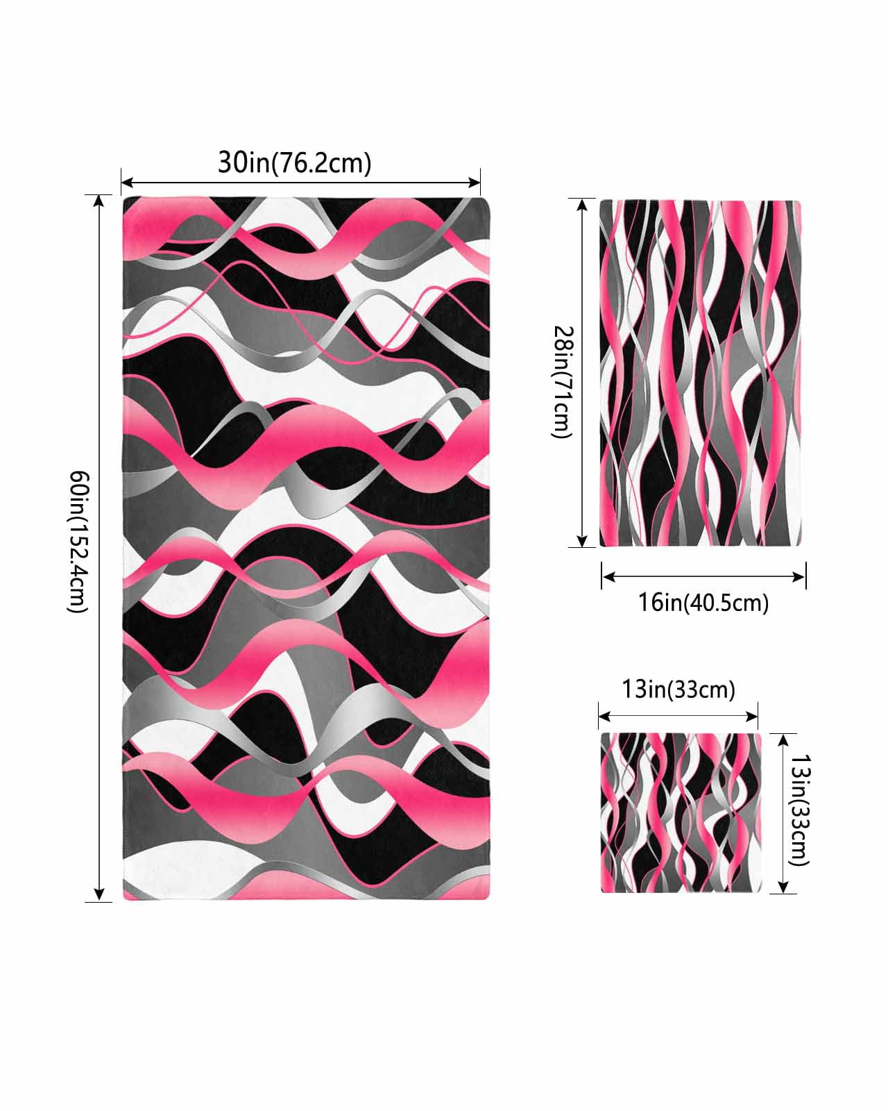 Pink Stripe Bath Towels for Bathroom Set,Luxury Microfiber Towels Gifts for Women,Beach Kitchen Hand Hair Face Towel and Dish Washcloth,Gradient Grey Moire Geometric Modern Abstract Towels+Set