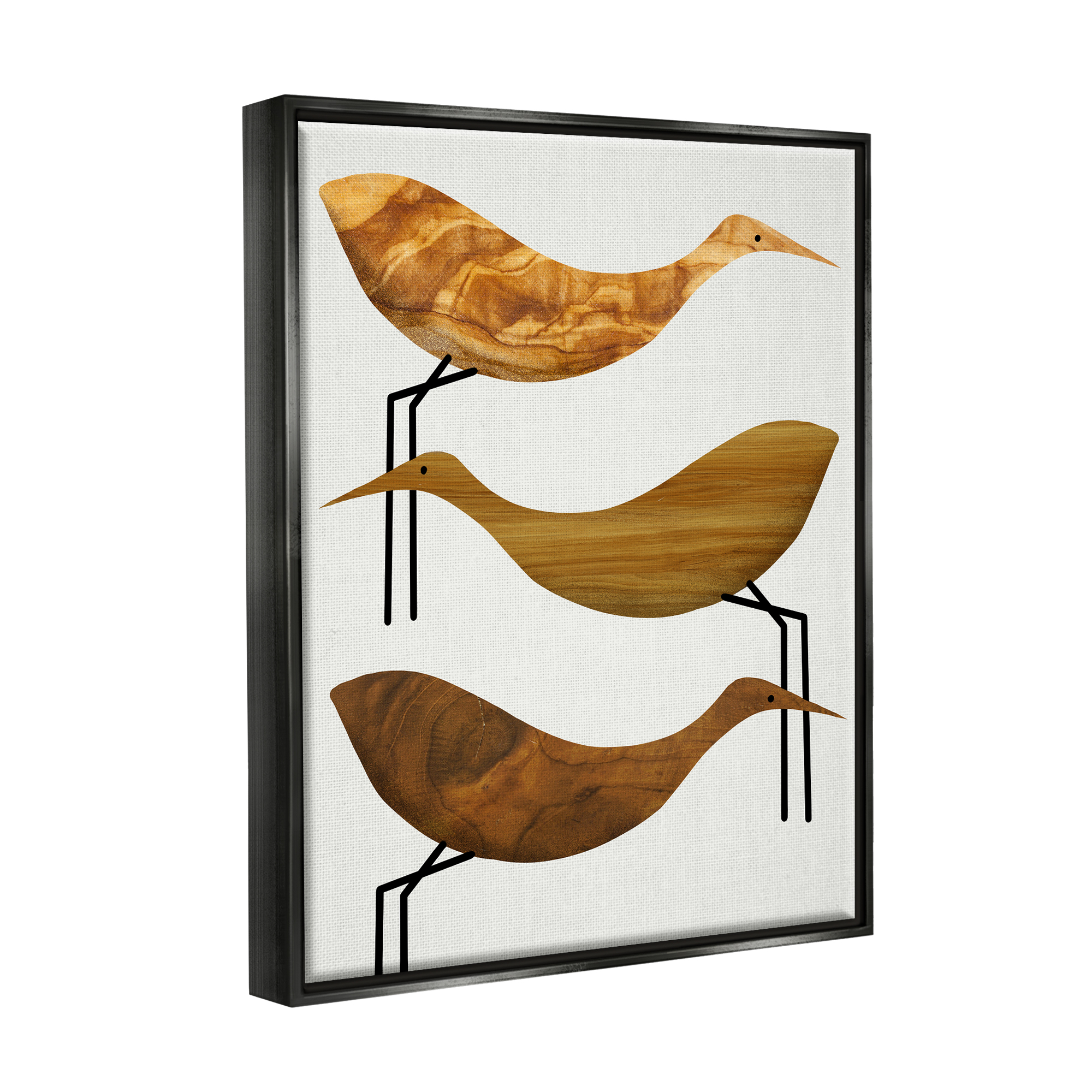 Stupell Industries Abstract Wooden Pattern Storks Rustic Birds Jet Black Framed Floating Canvas Wall Art, 24x30, by Daphne Polselli