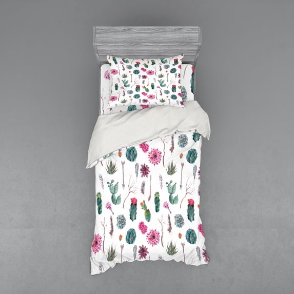 Ambesonne Cactus Bedding Set 3 Pcs, Springtime in Hawaii, Twin XL, Multicolor