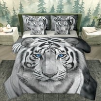 Feelyou 3D Grey Tiger Bedding Comforter Set 7pcs for Teens, Woodland Wildlife Queen Bedding Sets, Rustic Farmhouse Animal Reversible Queen Sheet Sets, Microfiber Bedroom Decor
