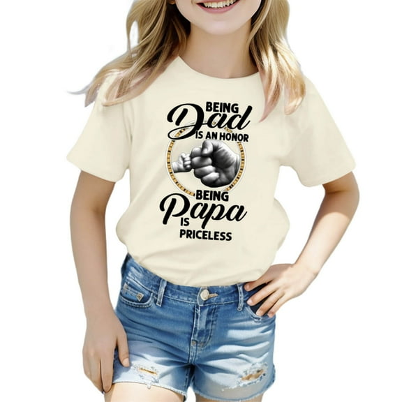 Hiijoy Big Girls Father's Day Graphic T-Shirt Cotton Short Sleeve T Shirt, Sizes 3-9