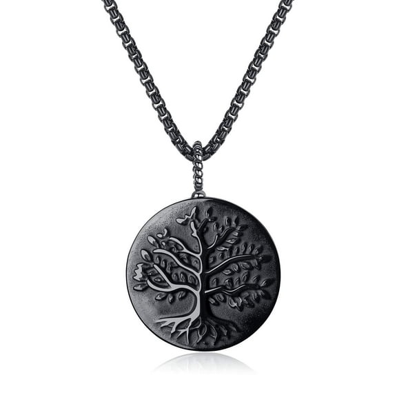 COAI Stainless Steel Mens Womens Obsidian Stone Tree of Life Pendant Necklace