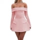 thumbnail image 2 of Vestido Mini para Mujer, con Hombros Descubiertos, Larga, Corte A, Vestido Formal Corto, para Fiesta y Club Rosa L, 2 of 8