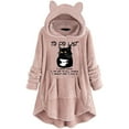 thumbnail image 2 of Fesfesfes Long Hoodie Dress Women Flannel Shirt Cute Cat Pattern Winter Fleece Tunic Plush Tops For Teen Girls, 2 of 5