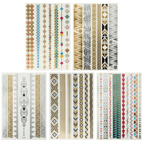 FELTECHELECTR 5 pegatinas creativas para el cuerpo, decorativas para manos y cara, tatuajes dorados.