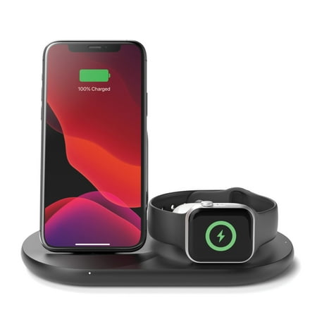 Belkin - 3-in-1 Wireless Charger - Fast Charging Stand for iPhone, Watch & AirPods - Qi-Certified Charger - Case Compatible - Black