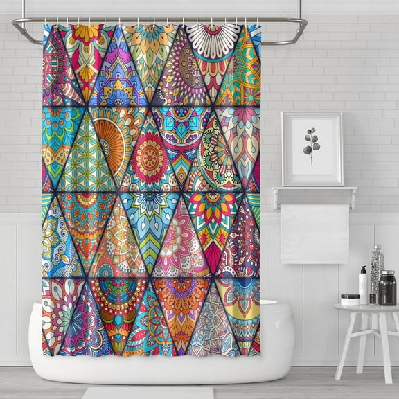 Waterproof Ethnic Floral Seamless Pattern Shower Curtain 72x72 Inch Boho Style Polyester Unique Shower Curtain for Bathroom Hotel Home Decor with 12 Plastic Hooks