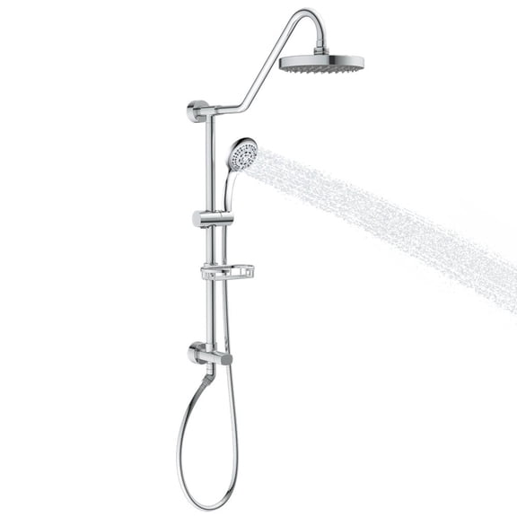 Kauai III 8-in Rain Showerhead Shower System with Slide Bar and Integrated Soap Dish Chrome 1.8 GPM