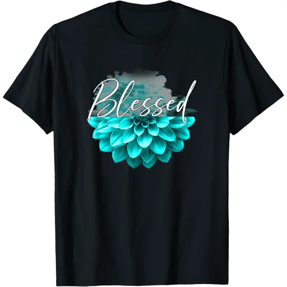 Turquoise Blessed Flower Graphic Design T-Shirt Size S-5XL