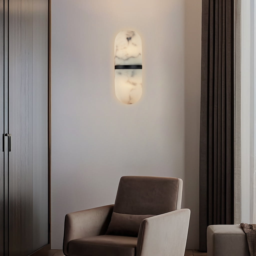 Alabaster Pill Shaped Metal Sconce , Wall Lamps for Bedroom , Bathroom Sconce