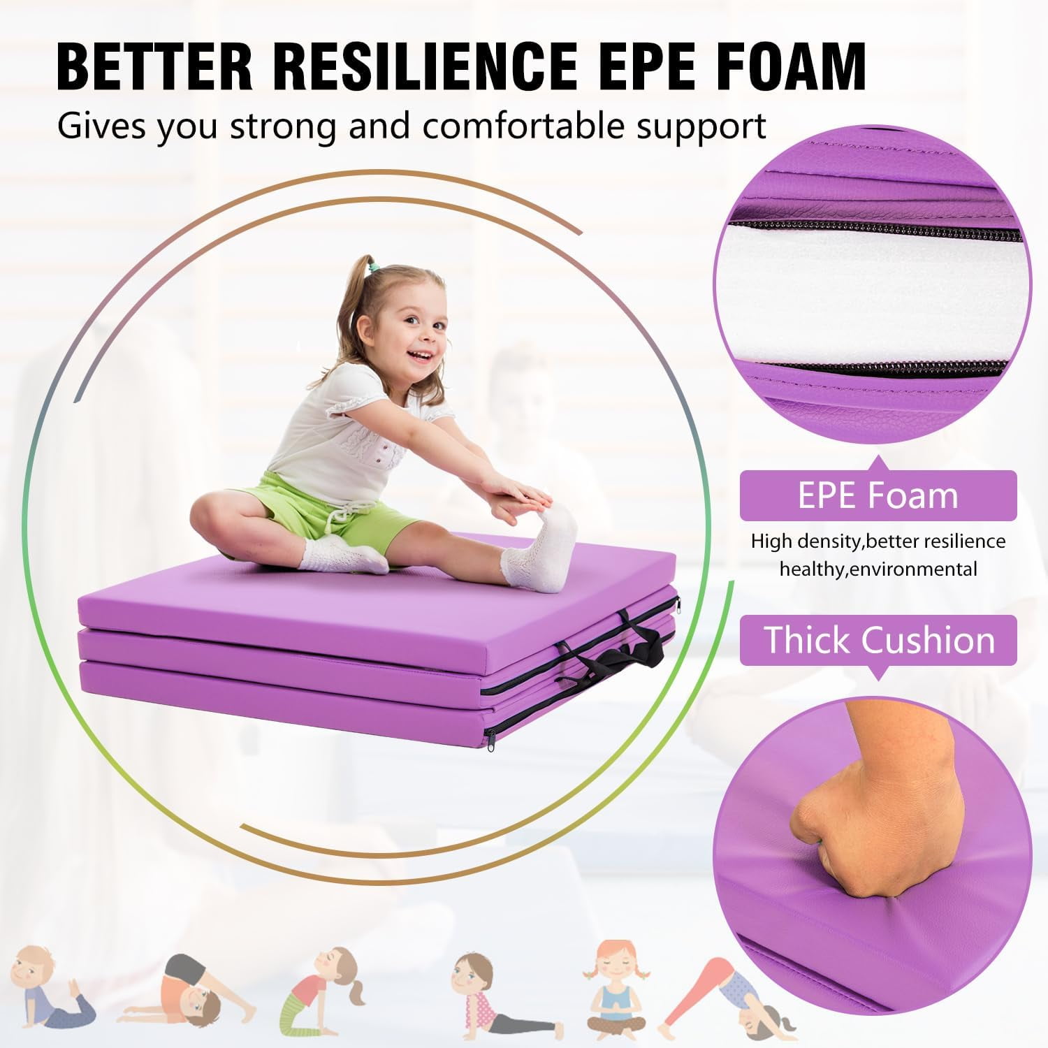 YRLLENSDAN Gymnastics Mat Wrestling Mat Gym Mat Thick Yoga Mat 2 Inch Tumbling Mat for Gymnastics Home Workout Floor Mats for Home Gym, Purple