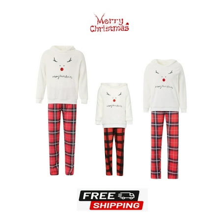

Christmas Pajamas for Family Deer Embroidery Long Sleeve O-neck Tops+Plaid Print Trousers/Romper