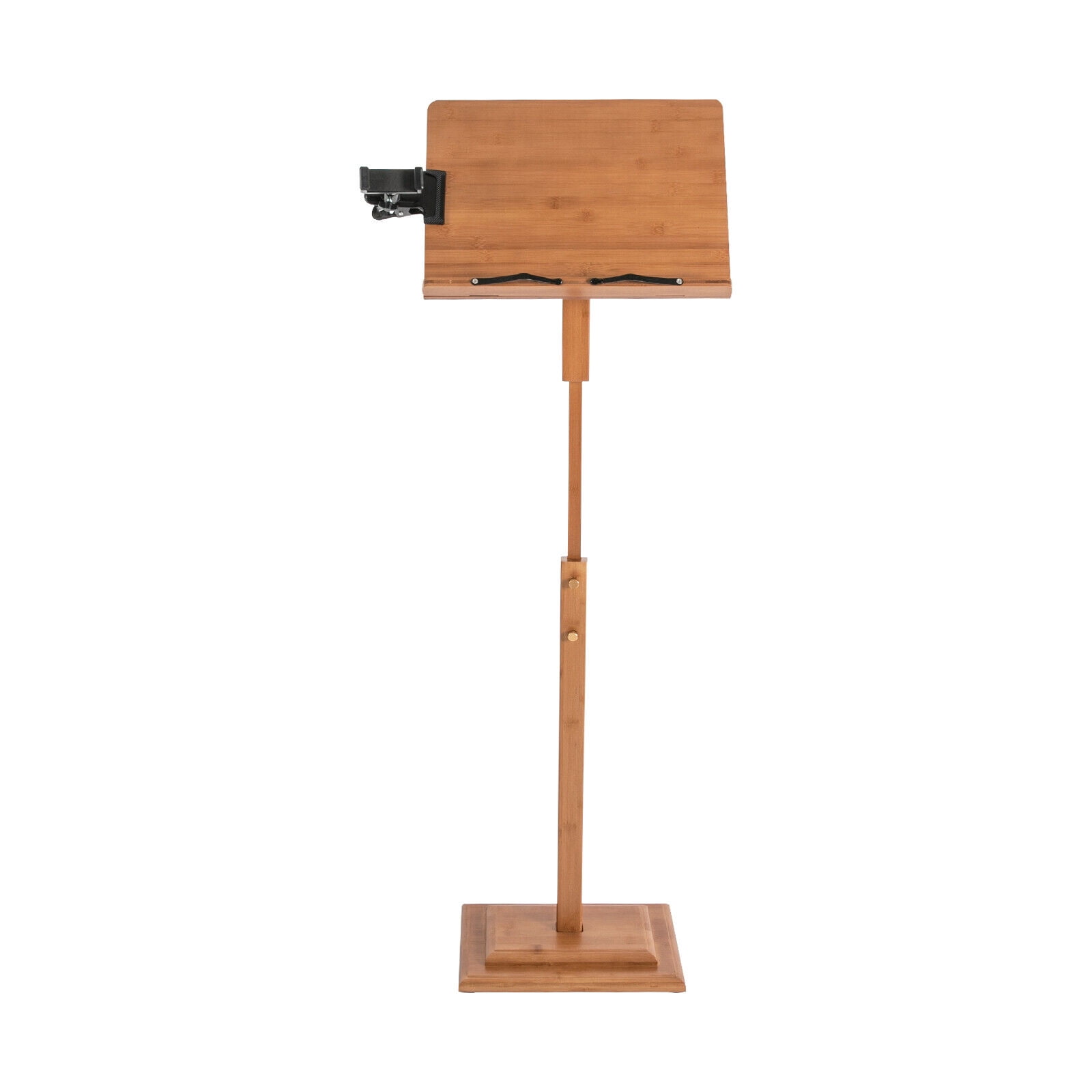 Bamboo Music Stand, Music Organizer with Mobile Phone Holder, Book Holder, Sheet Music Stand, Laptop Stand for Conductor Lectern Guitar Violin Piano, Adjustable Angle