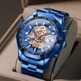 thumbnail image 5 of Reloj mecánico hueco no mecánico resistente al agua Reloj azul para hombre, 5 of 5