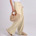 thumbnail image 3 of WTOBBY Women's Linen Casual High Waist Wide Leg Straight Cotton Button Trousers with Comfortable Fit for Fashionable Summer Outfits ,Beige L, 3 of 5