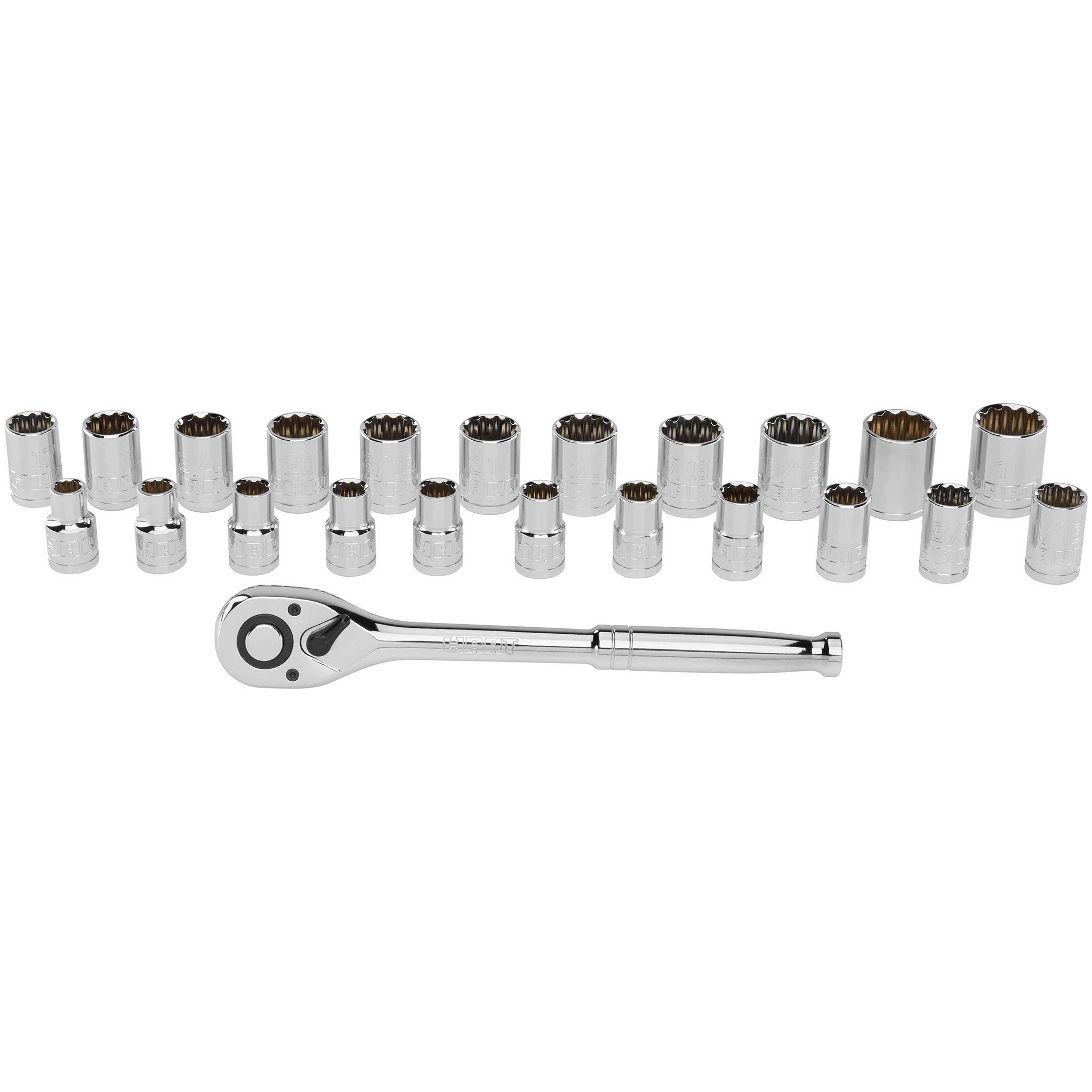 HART 23-Piece 1/2-Inch Drive Mechanics Set with Socket Wrench Ratchet and Sets, Chrome Finish - image 3 of 12