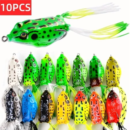 10PCS Frog Shape Soft Fishing Lures with Hooks Topwater Rubber Frog Bait with 3D Eyes for Bass Fishing
