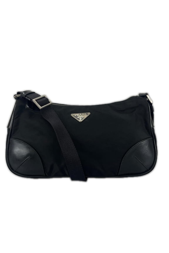 Pre-Owned PRADA Prada Hobo Triangle Logo Shoulder Bag Nylon Black Women's One-Shoulder