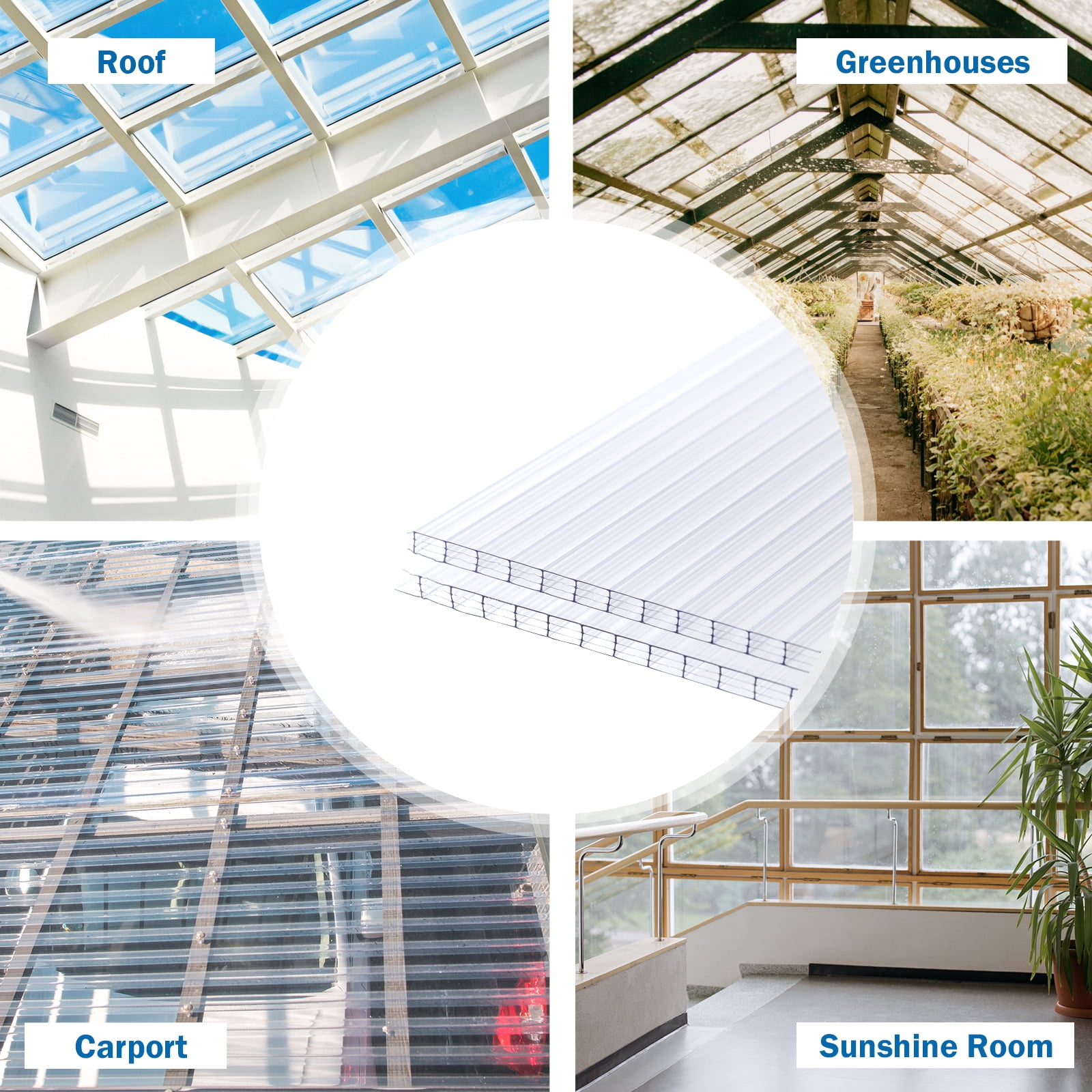 BPS 6Pcs 24"W x 48"L x 0.4" Polycarbonate Panels, Twin-Wall Reinforced Clear Sheets for Greenhouse