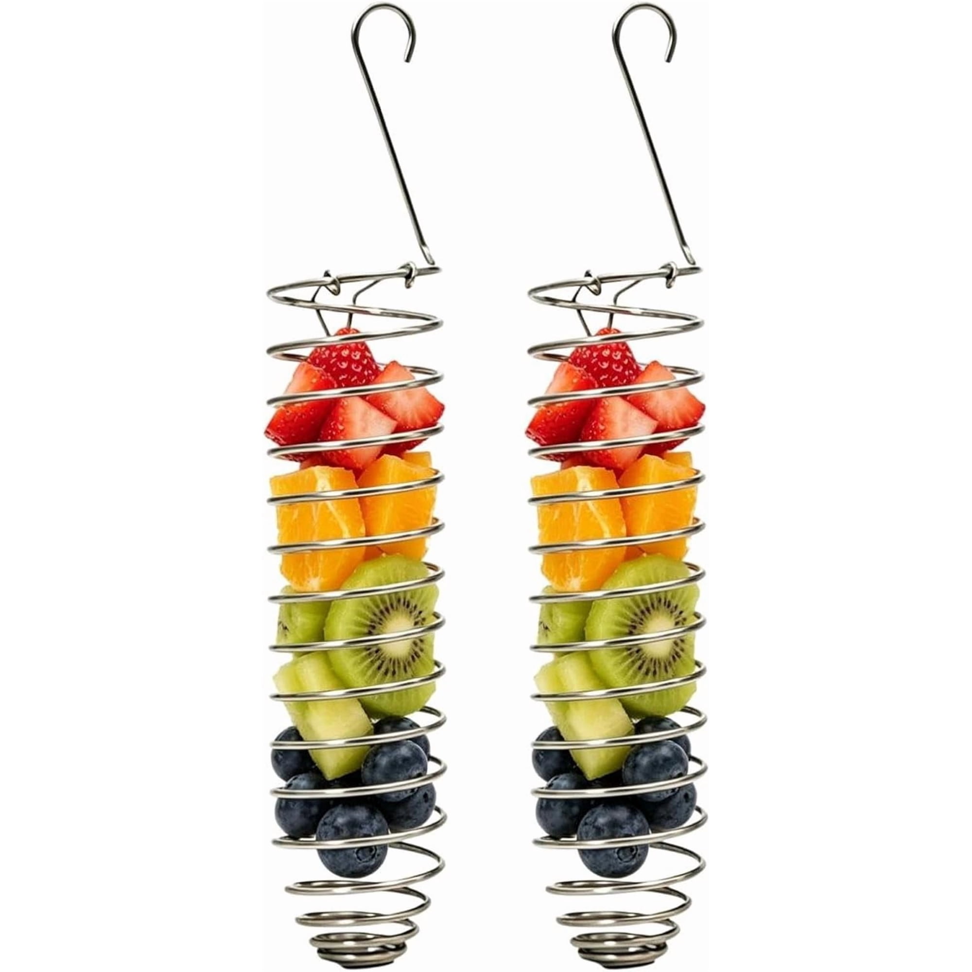 2 Pack Metal Bird Millet Spray Holder, Hanging Fruit Vegetable Foraging Feeder Skewer Basket for Parrot Budgie Parakeet Cockatiel Conure Small Pet Bird Cage Accessory (k)
