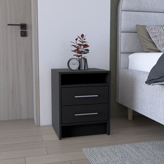 Cterwk 2 Drawer Nightstand with 1 Open Shelf, Black