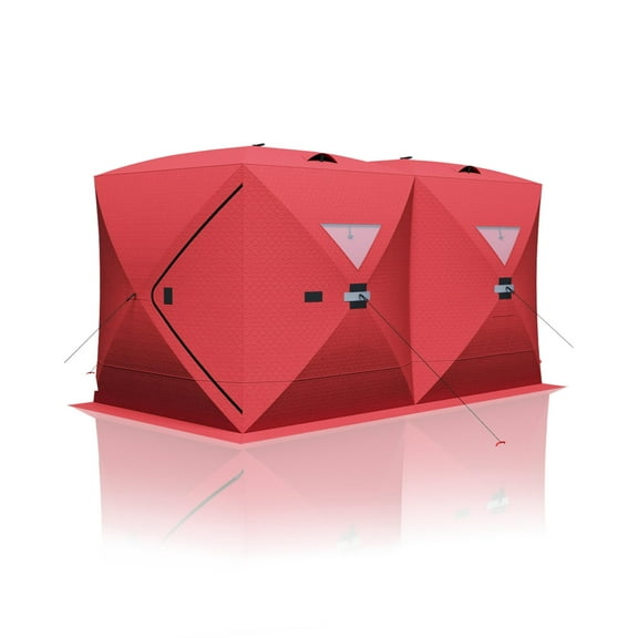 6-8 Person Pop-Up Ice Fishing Shelter Tent – Portable Hub-Style with Thickened Thermal Design, Windows, Carry Bag & Anchors – Easy Setup for Winter Outdoor Fishing (Red)
