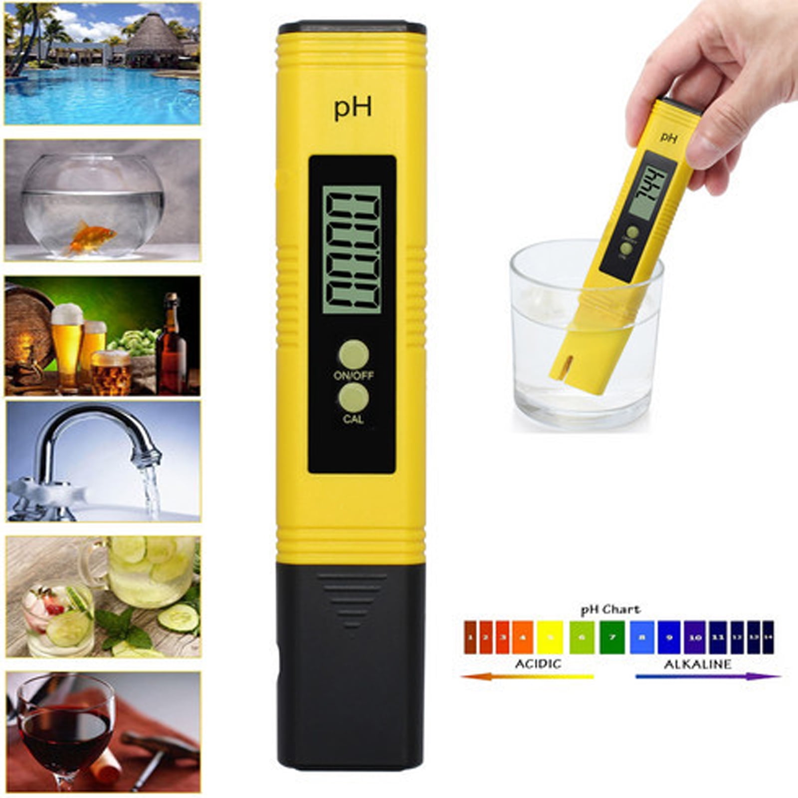 Digital PH Meter ATC Water Quality Tester with 0-14 PH Measurement Range Yellow 