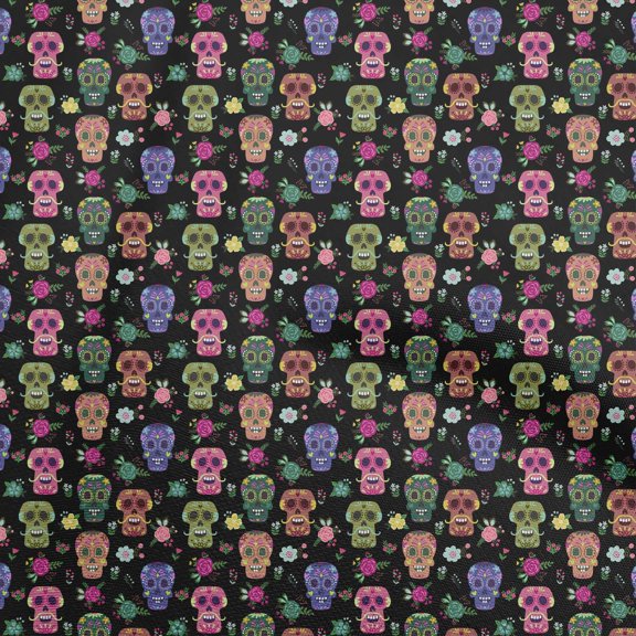 oneOone Polyester Spandex Black Fabric Skull Sewing Fabric By The Yard Printed Diy Clothing Sewing Supplies 56 Inch Wide-aA