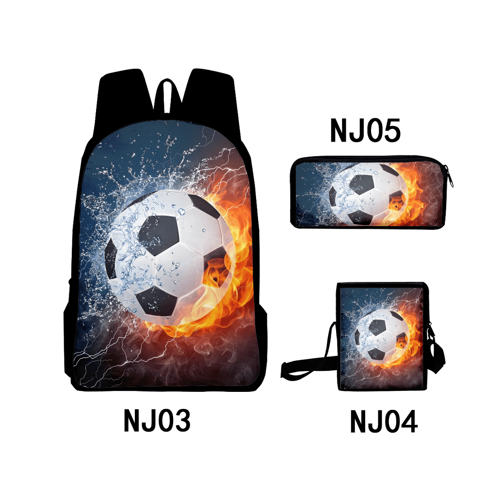 Fnyko Backpack 3PCS Soccer Backpack 3D Printing Large Capacity School