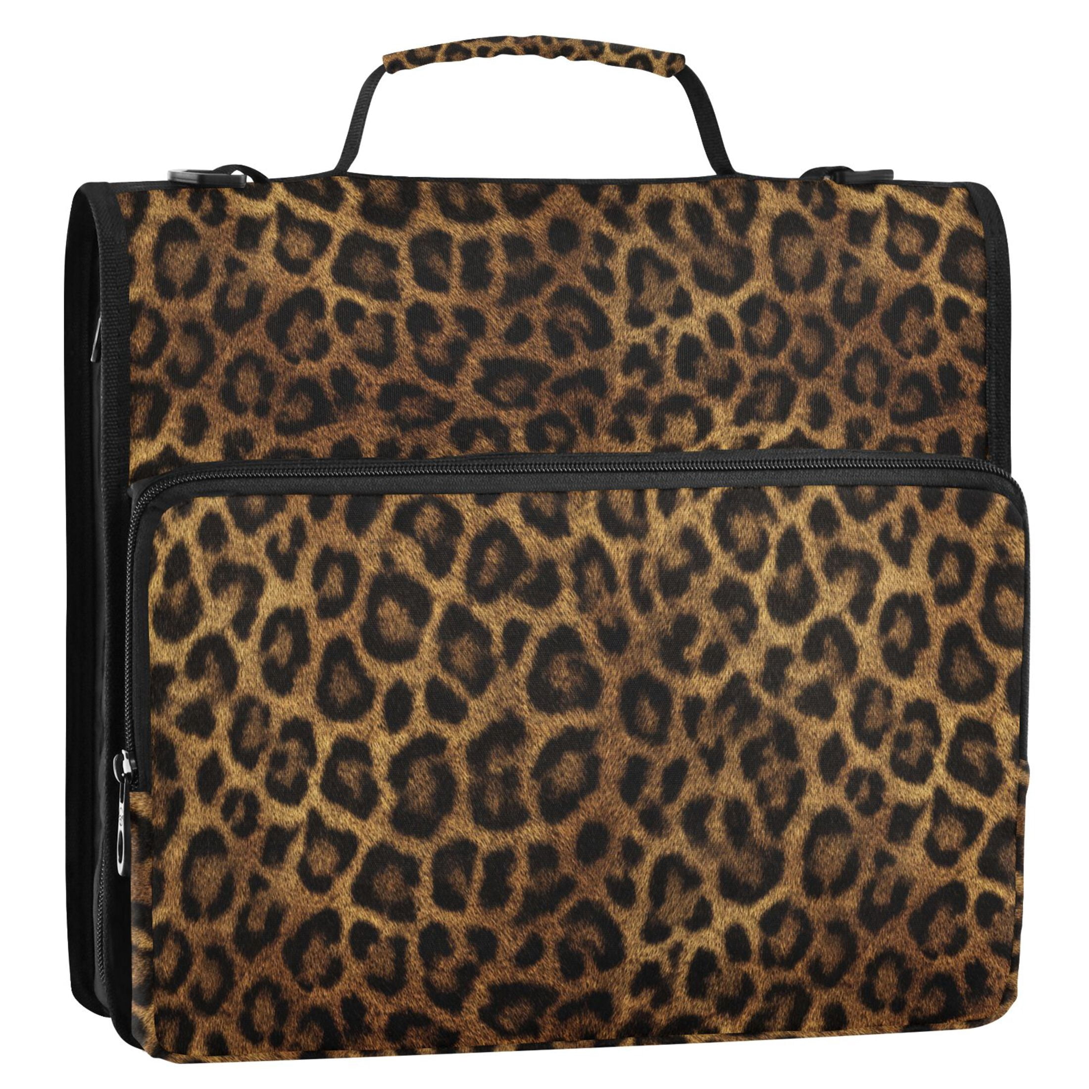 Zipper Binder Beautiful Leopard Print 1.5 Inch Binder Folder Bag with Shoulder Strap and Handle