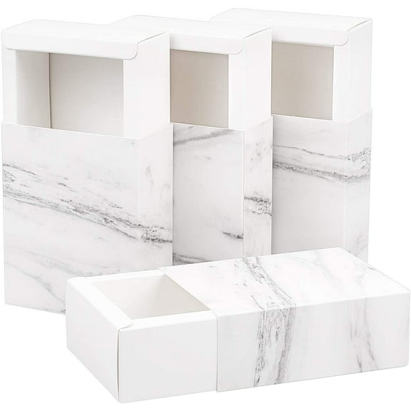16 Pack Marble White Kraft Paper Drawer Box 4x3.5x1.5 Inches Rectangle Gift Wrapping Boxes Soap Jewelry Candy Packaging Box for Wedding Birthday Party Favors