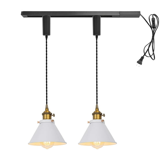 KAYYELAMP Plug in Cable Track Rail with Adjustable Cord Track Lighting Fixture H-Type White Metal Shade Vintage Design for Kitchen Loft(No Bulb)