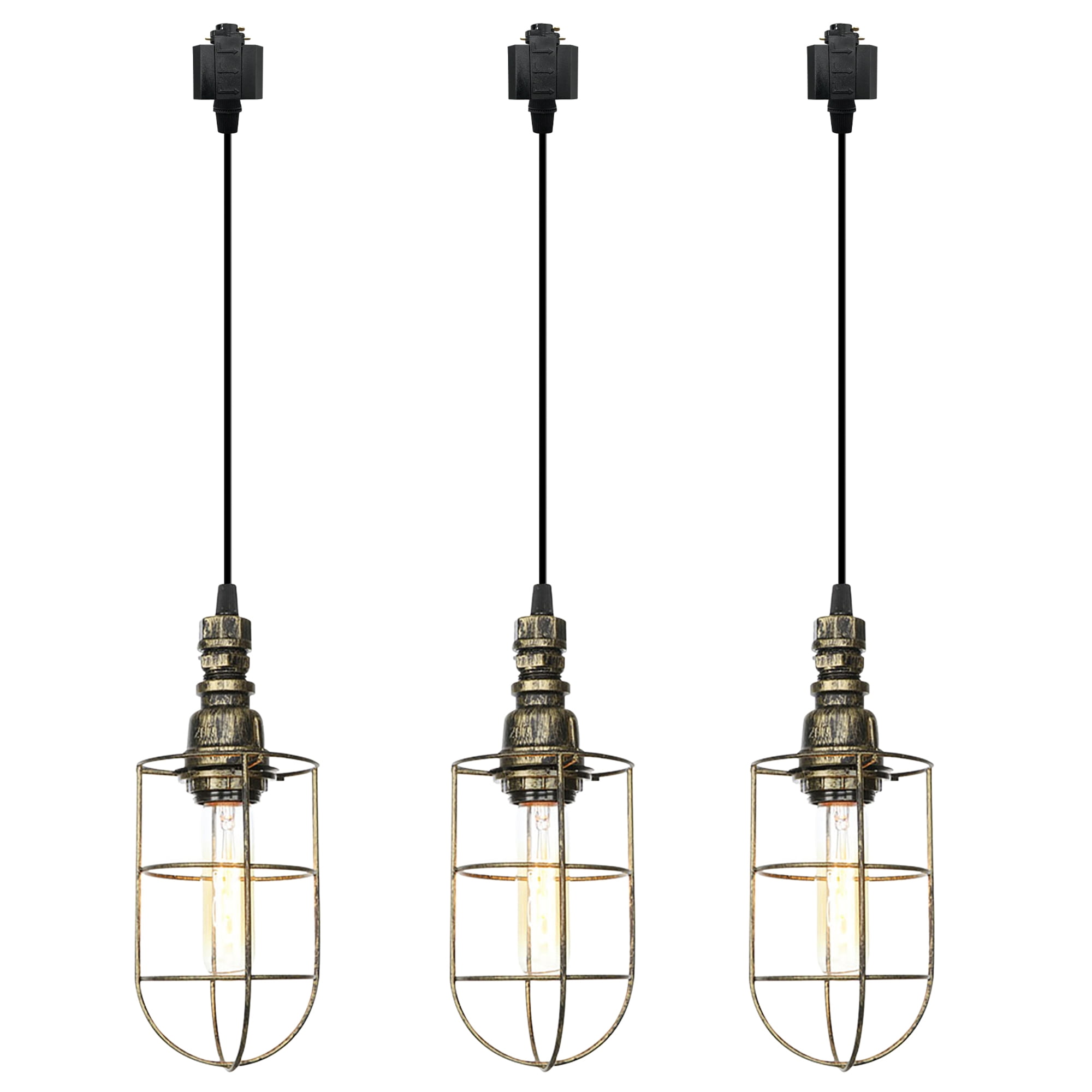 Kiven HType Track Lighting, 3Light Industrial Halo Track Pendant Light, Steampunk Style Track