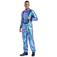 thumbnail image 4 of iixpin Astronaut Costume for Men Space Jumpsuit Metallic Shiny Bodysuit Halloween Role Play Costume Blue M, 4 of 7