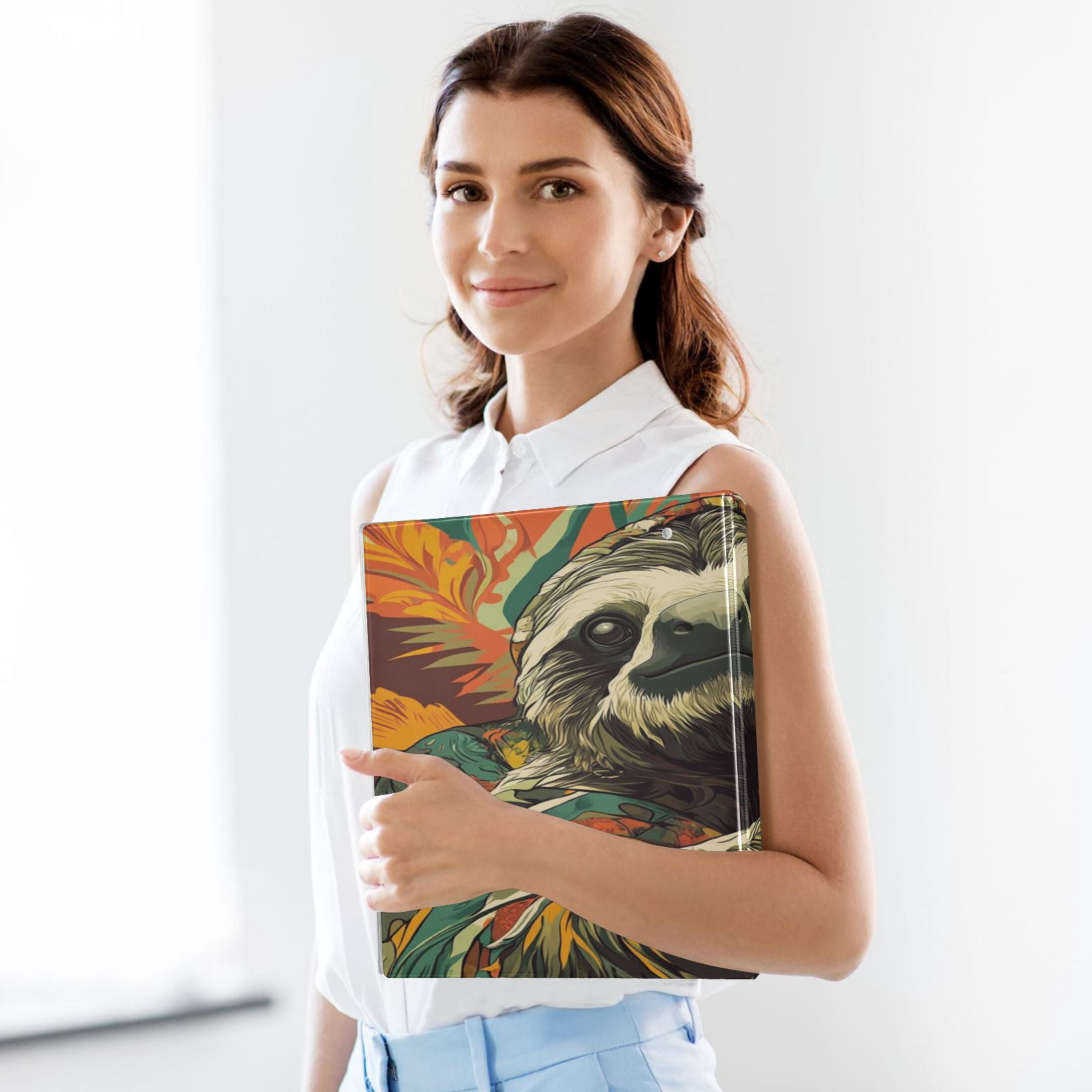 WOBOGO Exotic Style Sloth Pattern File Folders Extra Large Capacity to Hold 200 Sheets of Documents Hard Shell Ring Binder for School Home Office