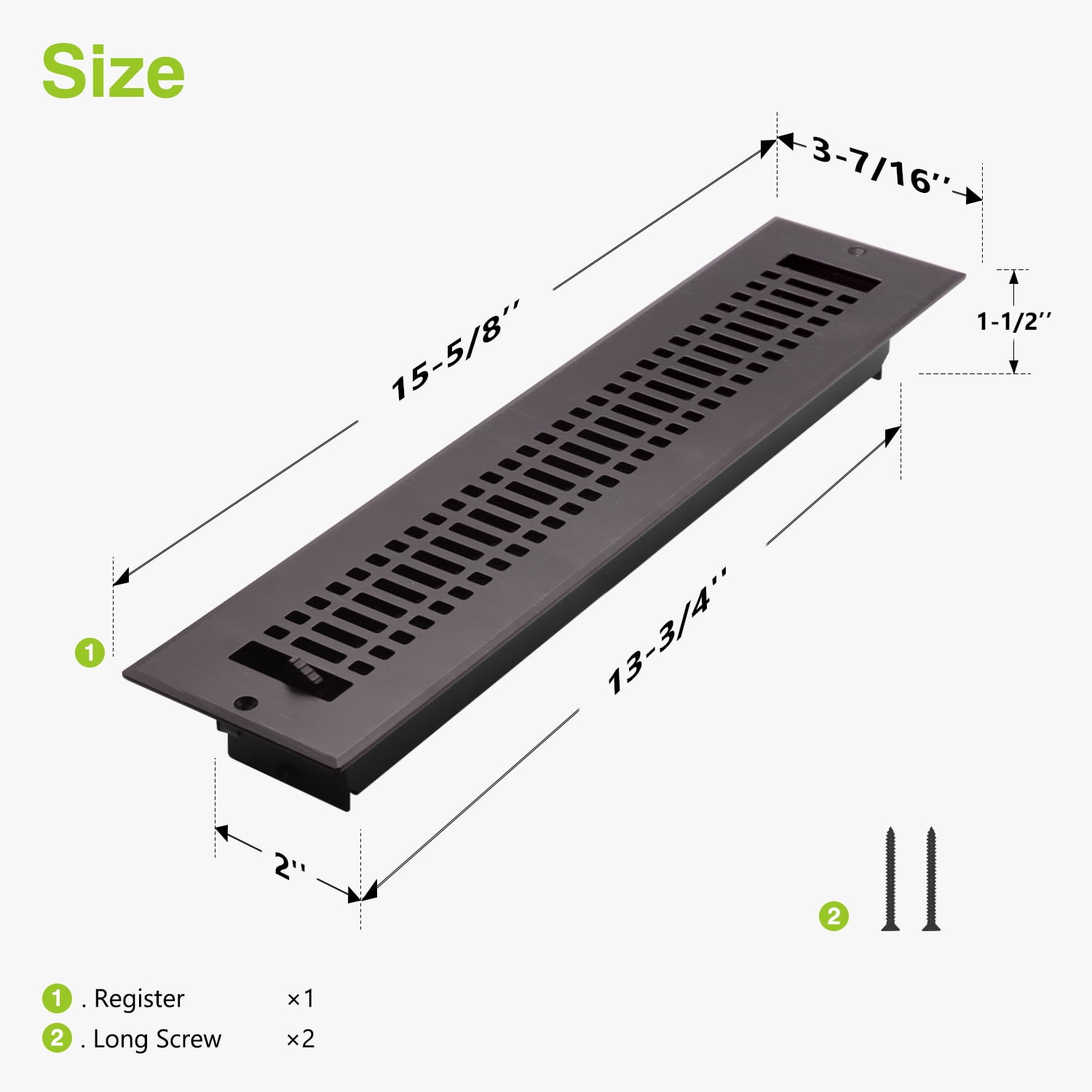 Naiture Louvered Wall Register, Contemporary Style Stainless Steel with Damper or Lever, Duct Size 2" X 14" (Overall Size 3-7/16" X 15-5/8"), Oil Rubbed Bronze Finish