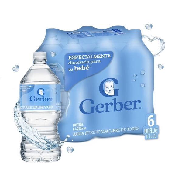 Agua Purificada Gerber para bebés 6 Botellas 1l c/u
