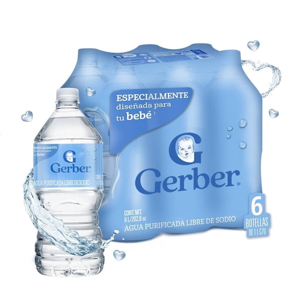 Agua Purificada Gerber para bebés 6 Botellas 1l c/u