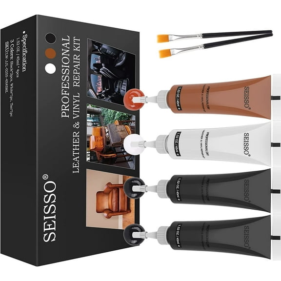 SEISSO Vinyl and Leather Repair Kit for Furniture, Sofa, Jacket, Couches, Car Seats and Purse. Easy Instructions to Match Any Color, Restore Any Material, Bonded, Italian, Pleather, Genuine