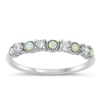 CHOOSE YOUR COLOR White CZ White Simulated Opal Ring .925 Sterling Silver Band Female Size 7